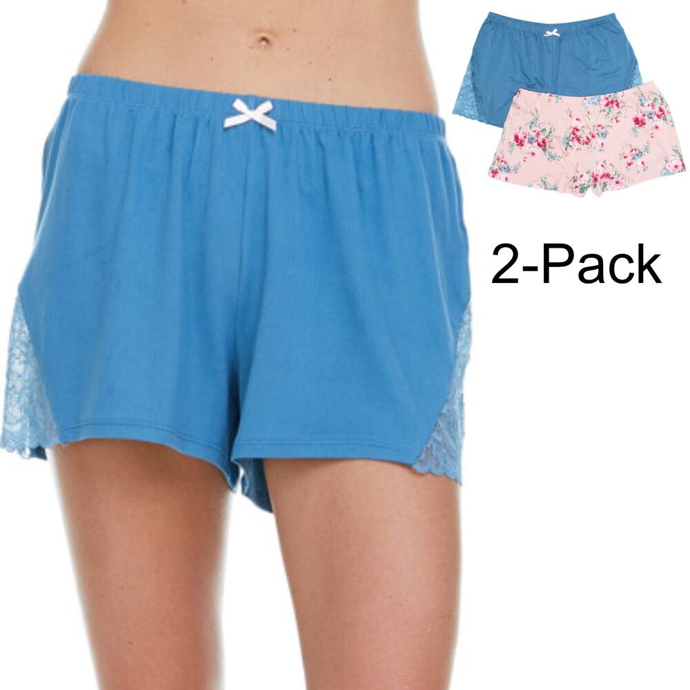 New Flora Nikrooz Women's 2-Pack Bow Solid Floral Print PJ Sleep Shorts - Picture 1 of 5